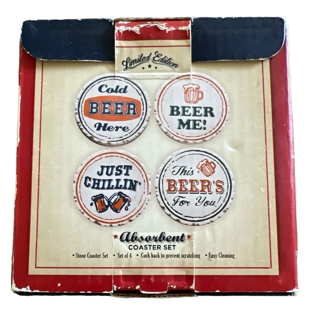 Beer ceramic coaster set stocking stuffer - Picture 2 of 4